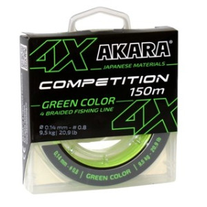 Cord AKARA "Competition 4X 100" (braided, green, 100 m, 0.140 mm, 9.50 kg, pack. 1 pc.)